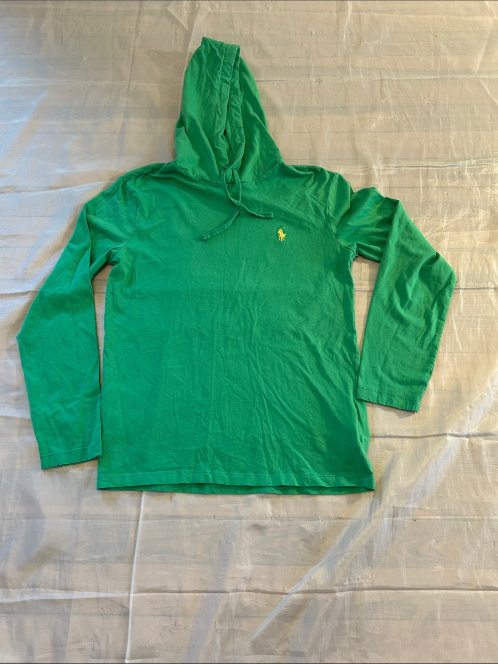 Ralph Lauren Green Hooded Long Sleeve Tee with Yellow Pony